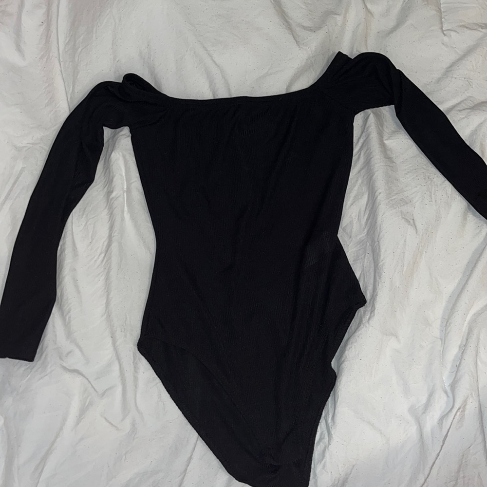 Black long sleeve off the shoulder bodysuit
